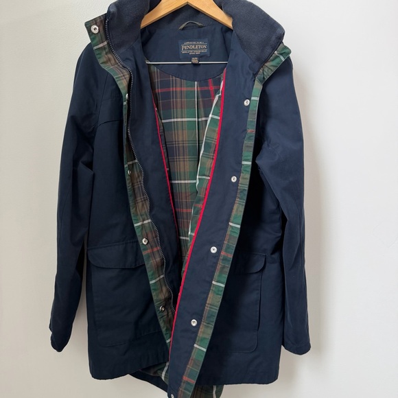 Pendleton Navy Field Jacket Hideaway Hood Plaid Lined Utility Coat XL Heritage G - Picture 1 of 8